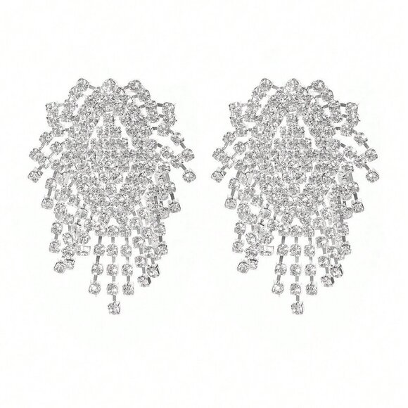 Silver Elegant glam Women's Gorgeous Crystal Tassel Drop Earrings - Picture 4 of 6